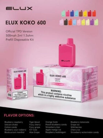 Elux Koko Disposable Device 600 Puffs TPD MHRA REG