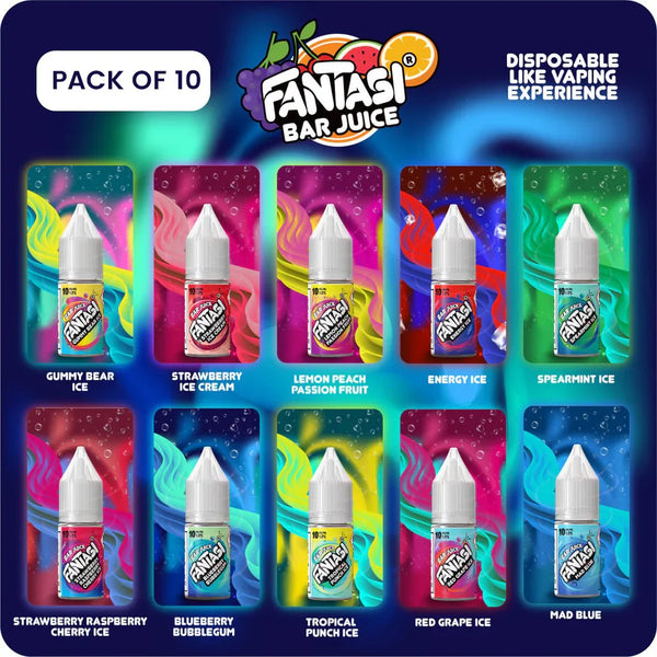 Pack of 10 FANTASI ICE NIC SALT 10mg & 20mg 50VG/50PG E-Liquids Vape Juice